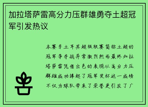 加拉塔萨雷高分力压群雄勇夺土超冠军引发热议